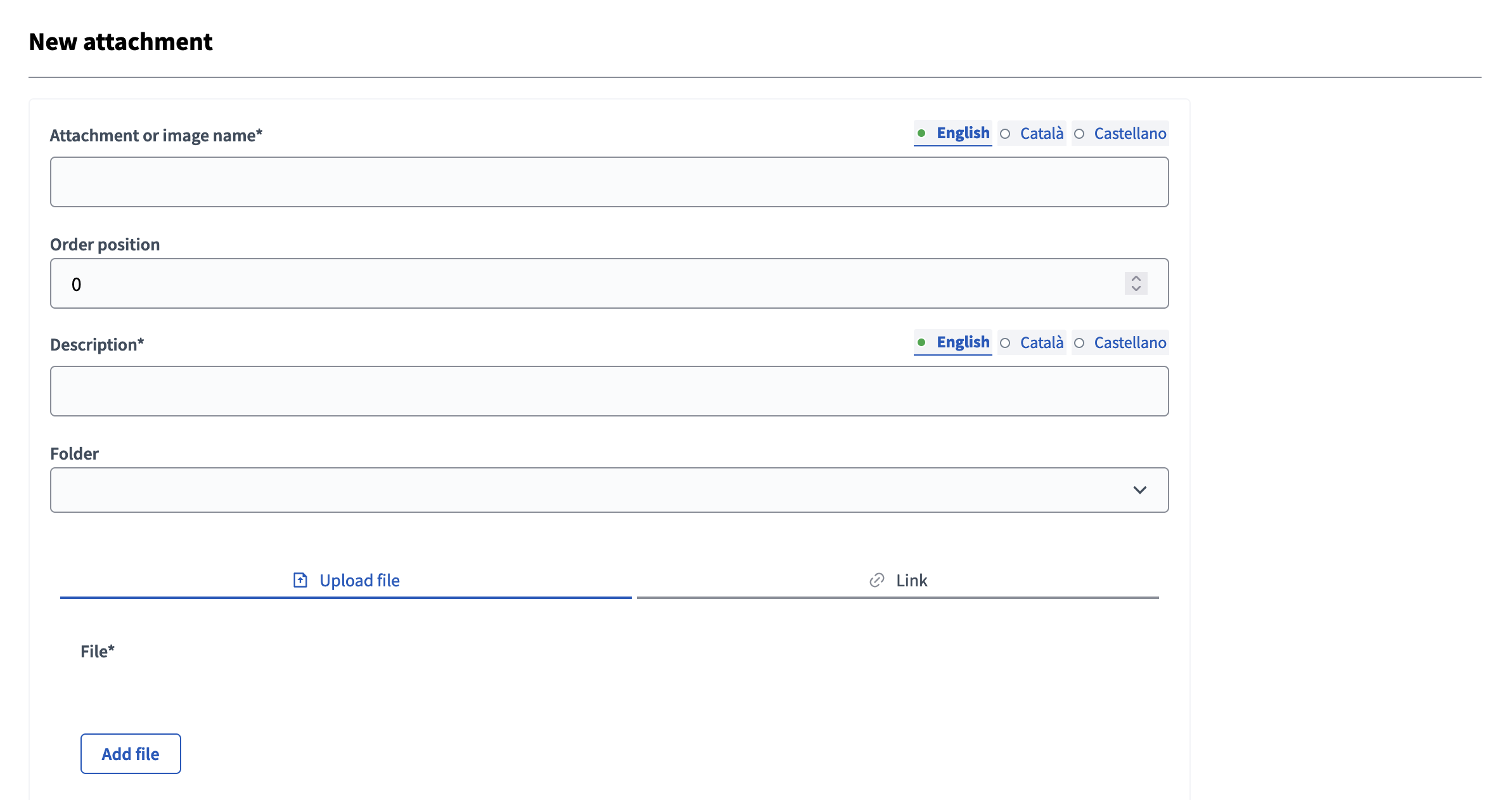Create a new attachment form