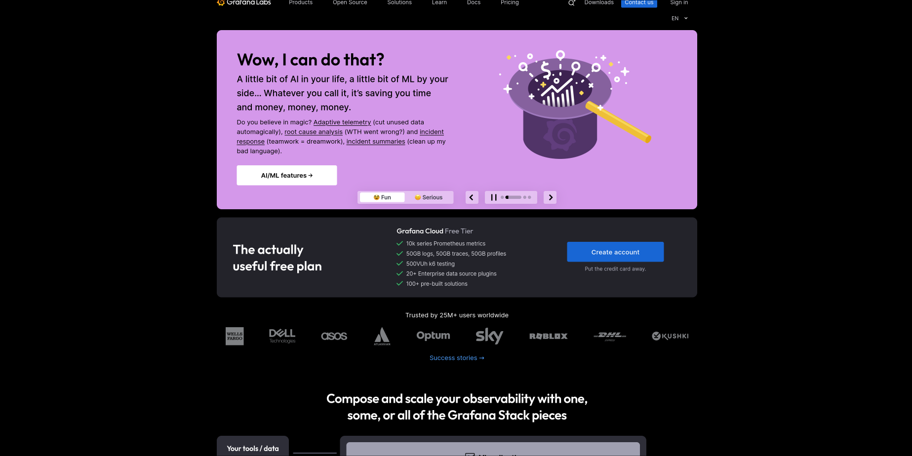 Grafana.com homepage