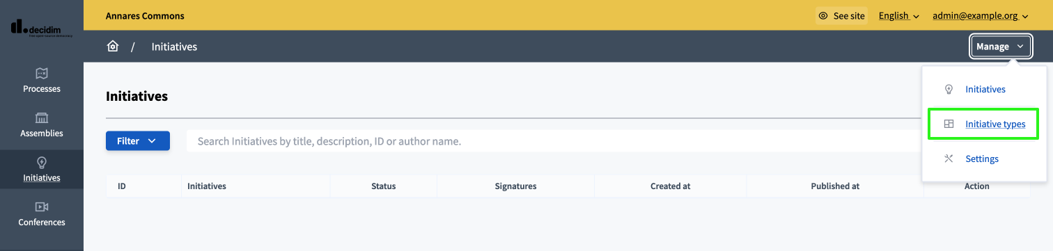Access Initiatives types panel