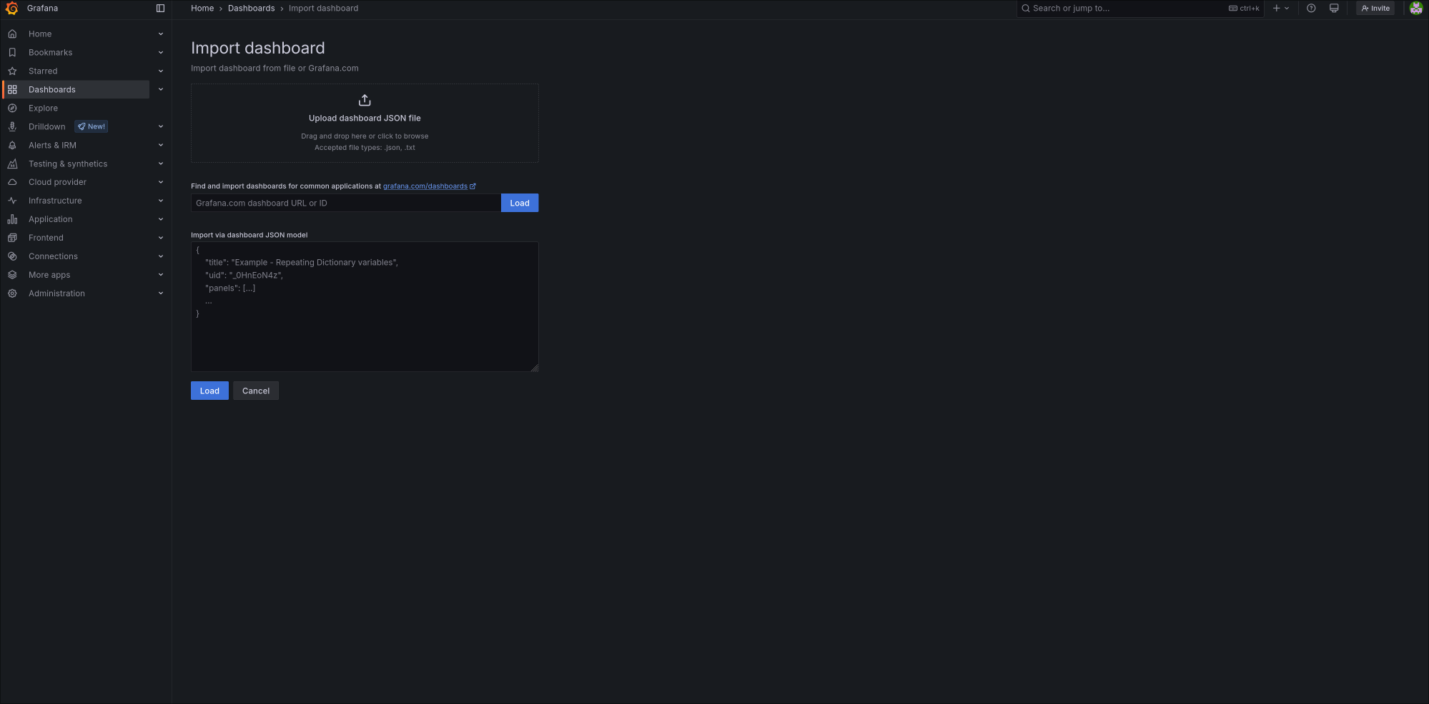 Import a dashboard page