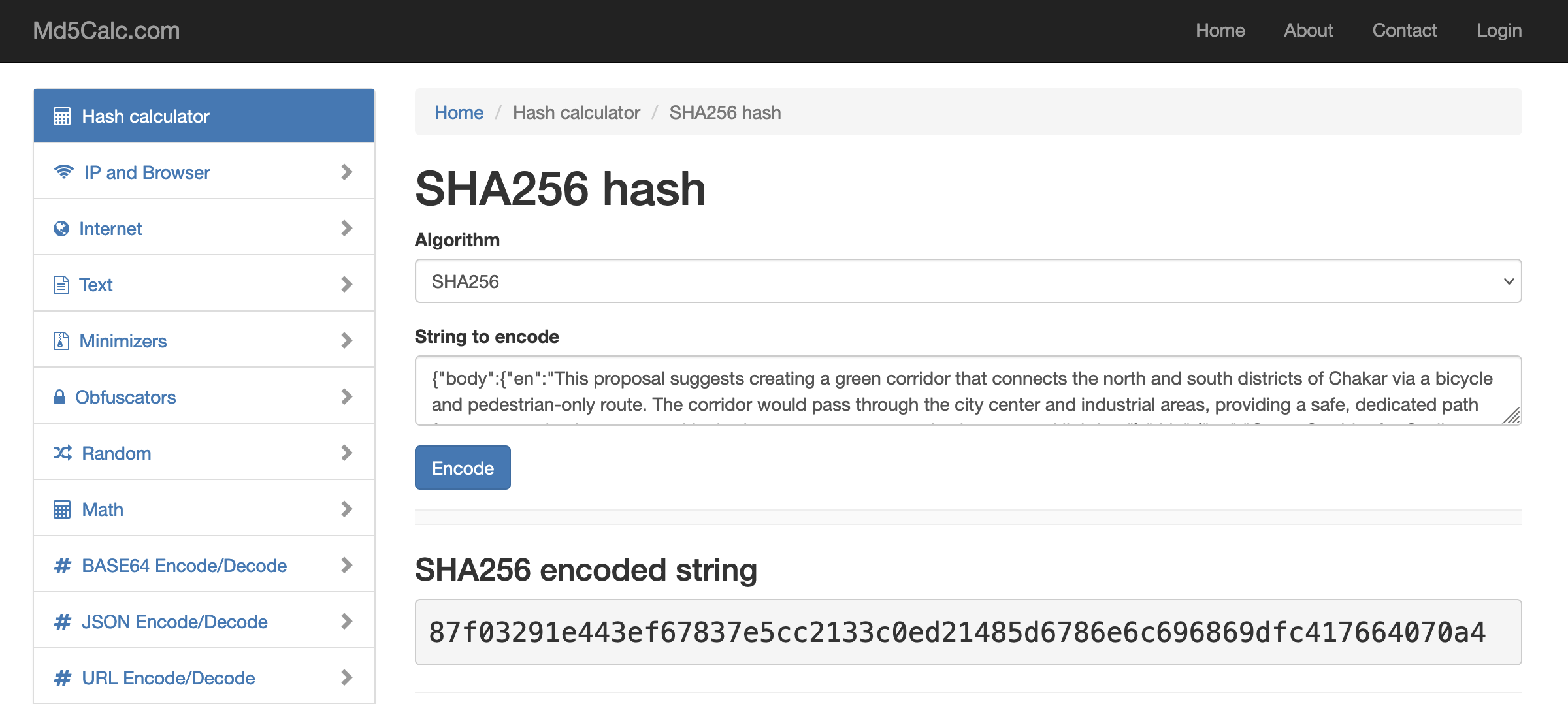 MD5calc.com screenshot
