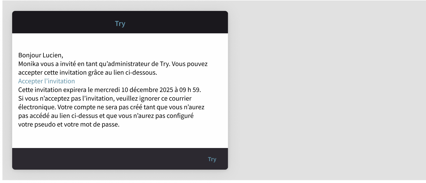 Administrator invitation email