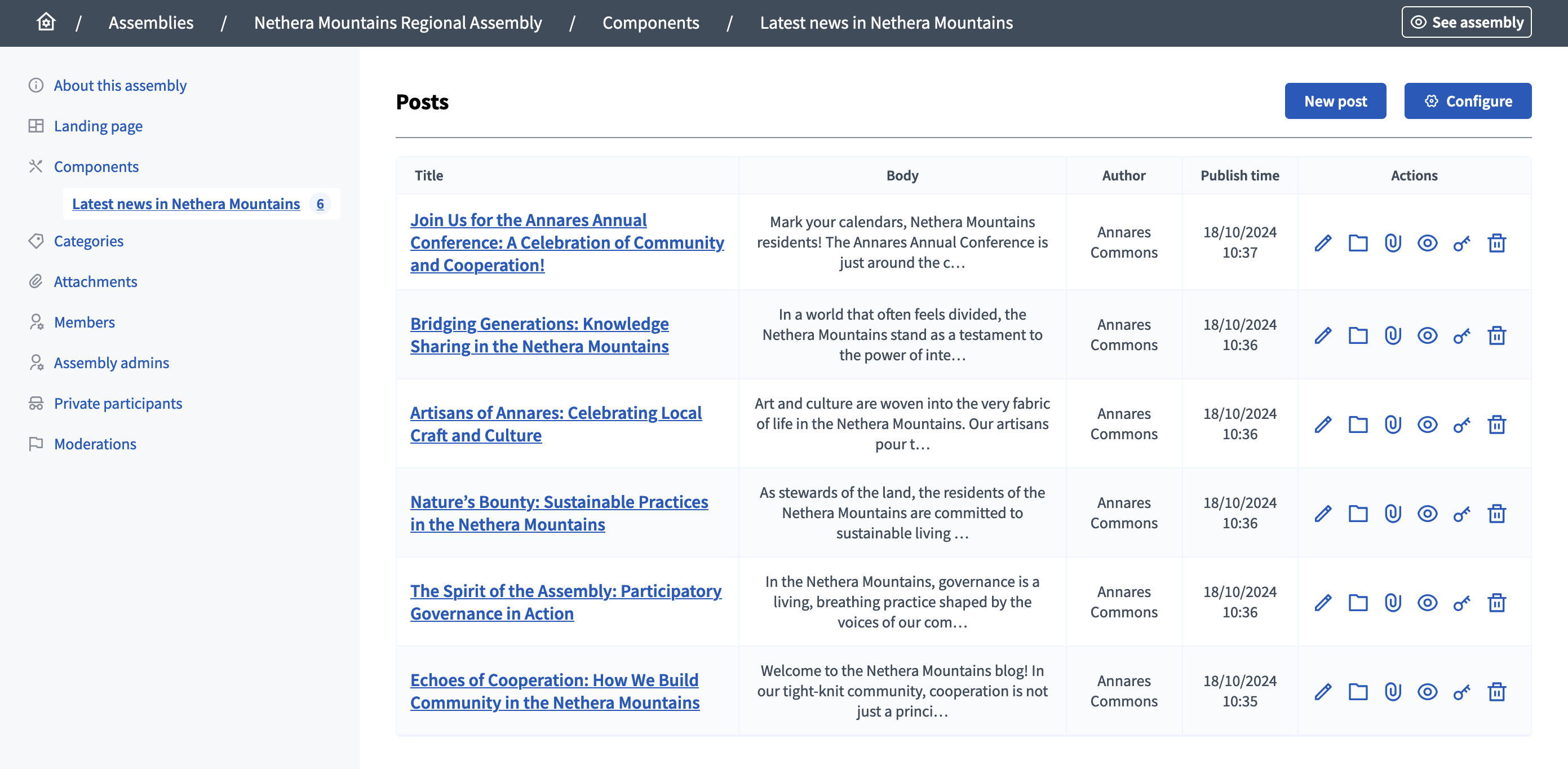 Gerenciar tabela de postagens